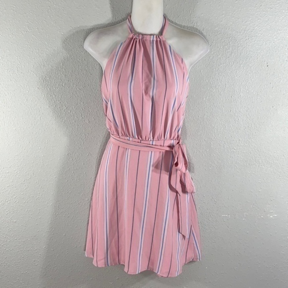 NWT Superdown Lillian Pink Striped Halter dress M - Picture 2 of 9